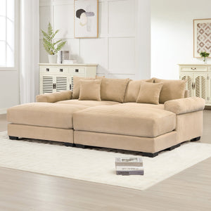 English Elm 92" Oversized Modular Sectional Couch In Soft Camel Corduroy, Deep Seats & Ergonomic Design For Comfort W714S01307
