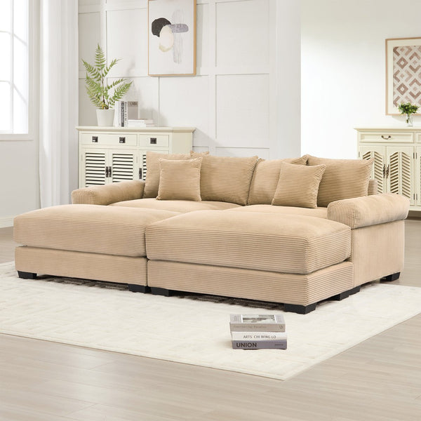 English Elm 92" Oversized Modular Sectional Couch In Soft Camel Corduroy, Deep Seats & Ergonomic Design For Comfort W714S01307