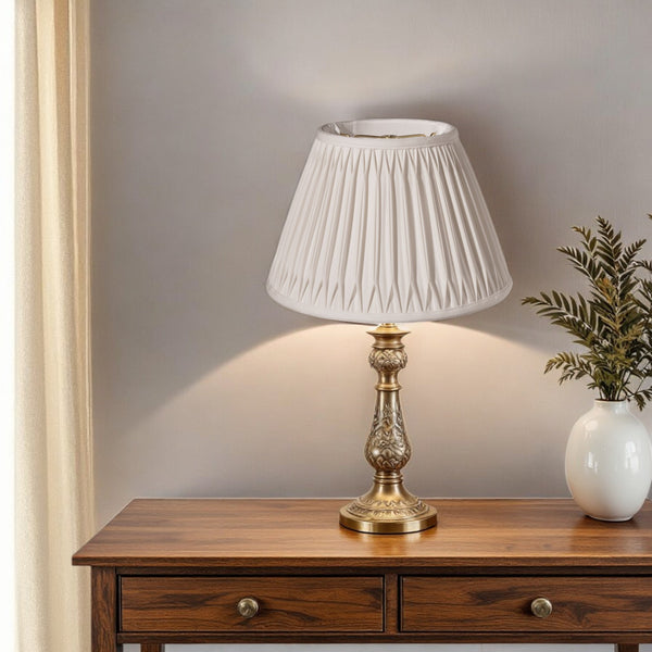 Homeroots 12" Cream Slanted Bell Smocked Shantung Lampshade – Elegant Softback Design For Timeless Decor  Shantung Silk 469812