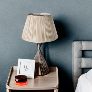 Homeroots 14" Pale Grey Slanted Pleated Tafetta Lampshade  Taffeta 469837