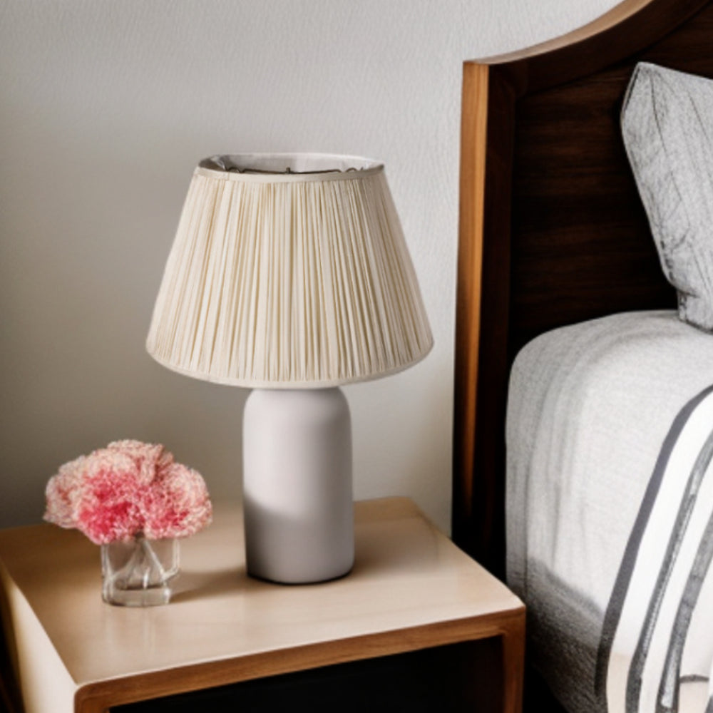 Homeroots 16" Pale Grey Slanted Pleated Tafetta Lampshade  Taffeta 469839