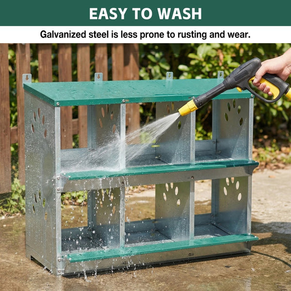 English Elm Chicken Nesting Box 6 Compartment Galvanized Steel Wall Mount Coop Egg Collector W1422P246452