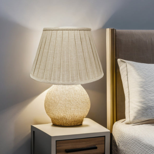 Homeroots 16" Cream Slanted Linen Lampshade With Box Pleat  Linen 469862