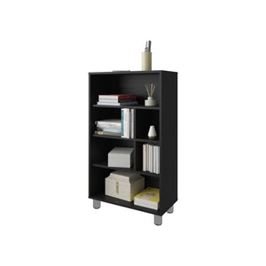 English Elm Charco Three-Shelf Bookcase Melamine, Scratch-Resistant Compact Storage for Living Room or Office Decor Black 37 L x 25.2 W x 2.8 H B128P244990
