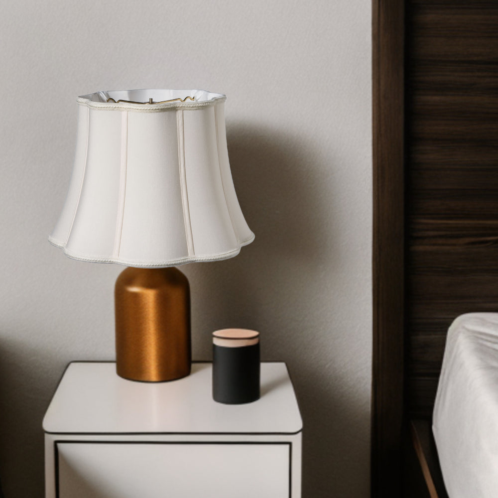 Homeroots 14" Cream Melon Scallop Shantung Lampshade  Shantung Silk 469878