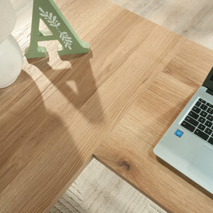 English Elm L-Shaped Desk With Spacious Surface & Integrated Storage - Stylish Brown Finish For Home Office Use B356P367845