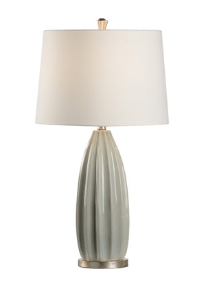 Wildwood Estelle Fluted Ceramic Lamp In Sage With Antique Silver Leaf Accents — 29" Ambient Accent Light 46989