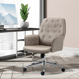 English Elm Vinsetto Microfiber Home Office Chair, Tufted Height Adjustable Computer Desk Chair With Swivel Wheels and Padded Armrests, Light Gray