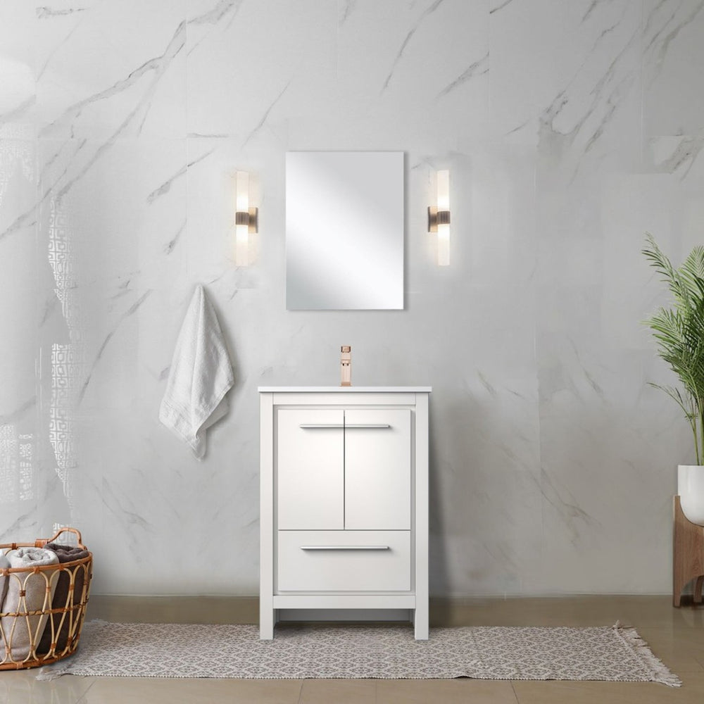 English Elm White Bath Vanity Set With White Quartz Top, Rose Gold Faucet & Matching Mirror For Small Spaces B2731S02038-GIGA