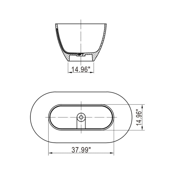 English Elm 59 Inch Stone Resin Freestanding Bathtub Oval Spa Soaking Tub for Small Bathrooms Grey W1613P355474
