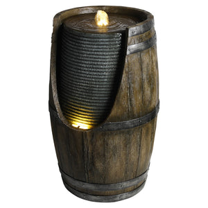 English Elm Outdoor Rustic Barrel Resin Fountain with Led Lights Farmhouse Waterfall Patio Decor Grayish Green W5397P453959