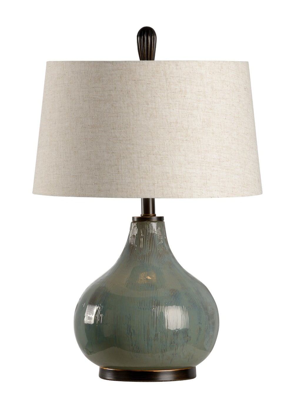 Wildwood Fig Moss-Glazed Ceramic Lamp With Natural Linen Shade, Brushed Black Base For Rustic-Modern Glow 46993