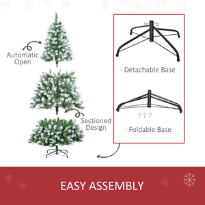 English Elm Homcom 6Ft Snow-Dusted Full Fir Christmas Tree With 800 Lifelike Tips & 61 Pine Cones For Holiday Charm W2225P229779