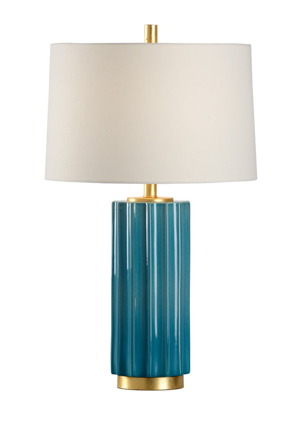Wildwood Mythos Teal Ceramic Lamp With Gold Leaf Accents — 27.5" Sculptural Crackle Glaze Accent Light For Tables 46997
