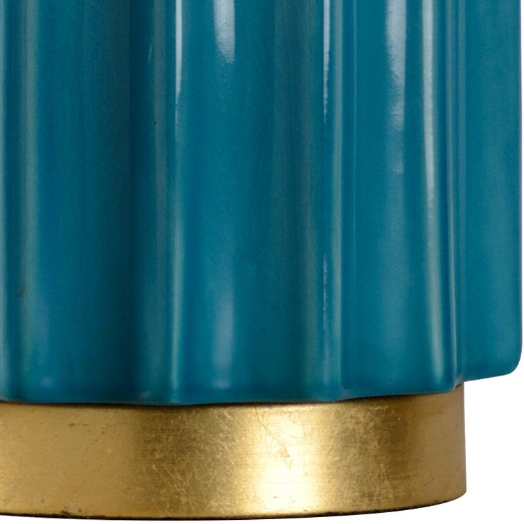 Wildwood Mythos Teal Ceramic Lamp With Gold Leaf Accents — 27.5" Sculptural Crackle Glaze Accent Light For Tables 46997