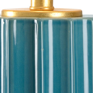 Wildwood Mythos Teal Ceramic Lamp With Gold Leaf Accents — 27.5" Sculptural Crackle Glaze Accent Light For Tables 46997