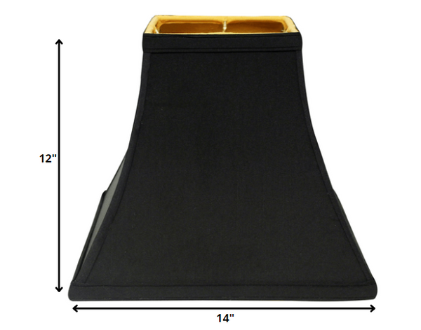 Homeroots 14" Black With Gold Lining Square Bell Shantung Lampshade  Shantung Silk 469996