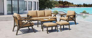 English Elm 6-piece Outdoor Conversation Set with Acacia Wood Accents and Steel Frame Patio Seating Brown N704G201256D