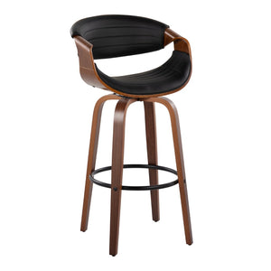 English Elm 30" Mid-century Swivel Barstool Walnut Bentwood Tufted Faux Leather Kitchen Pair B202S00646