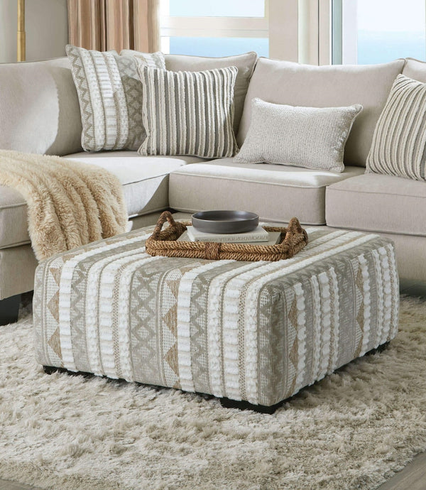 English Elm Contemporary Solid Wood Ottoman With Black Legs - Chic Beige/Ivory Chenille For Modern Spaces B2741P355168