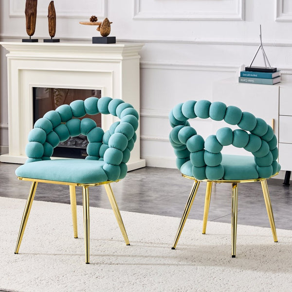 English Elm Set of 4 Velvet Bubble Chain Dining Chairs with Glam Metal Legs for Modern Kitchens Gold,Teal W1512P491827