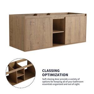 English Elm 48" Wall-Mounted Bathroom Vanity With Soft-Close Doors, Open Shelving & Ample Storage Space W999125010