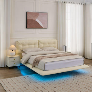 English Elm Christopher Knight Home® - Queen Plush Leather Upholstered Bed Frame with Wingback Headboard, Wavy Footboard, Quiet Support White 37.59 L x 32.25 W x 13 H N761S0000022W