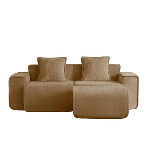 English Elm Streamlined Velvet Modular L-shape Sectional Sofa with Cloud Foam and French Piping Brown W3041S00371