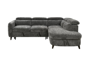 English Elm Sectional Convertible Sofa Bed with Pull-Out Sleeper and Large Under-Seat Storage, Modern Cozy Design Dark Gray W1417S00221