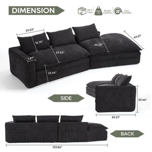 English Elm Modern Minimalist Modular Sectional Sofa - Versatile Upholstered Cloud Couch With Right Chaise In Black W2959S00012