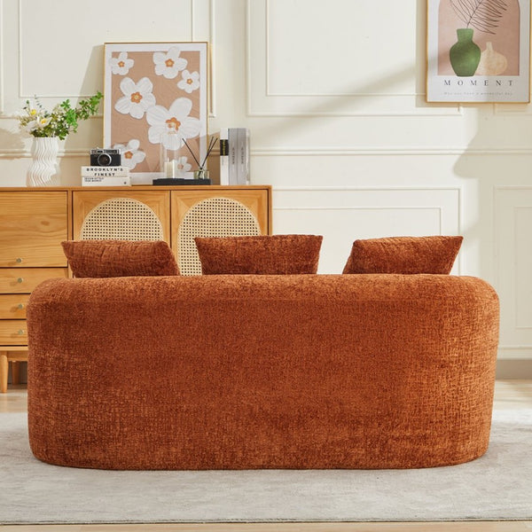 English Elm Curved Chenille Loveseat with Memory Foam Seating and Three Pillows for Compact Spaces Orange W2915P324470