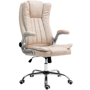 English Elm Homcom Executive Office Chair - Cream White Microfiber, Adjustable Height, Tilt Function & Flip-Up Arms W2225P250019