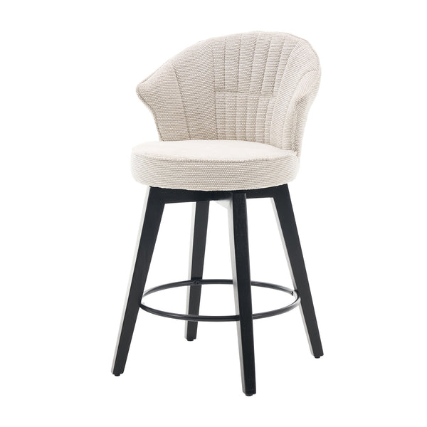 English Elm 008-Wing Upholstered Swivel Counter Stools Set of 2 with Solid Wood Legs, Chenille Comfort & 250lb Capacity White W2636P239835