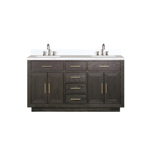 English Elm Brown Oak 60" Double Bath Vanity with White Quartz Top, Soft-Close Drawers & Chrome Faucets Set B2731P257740