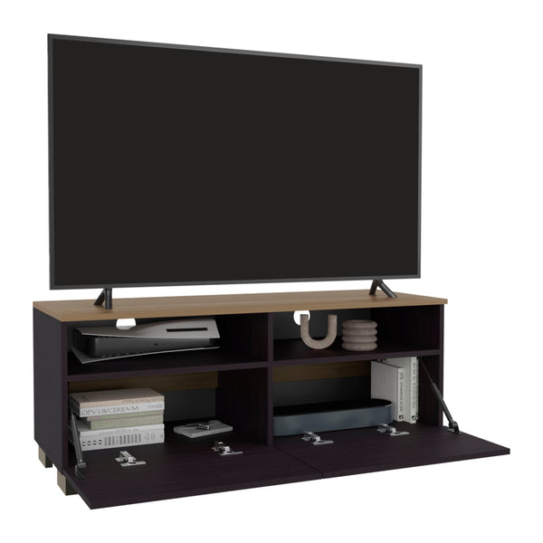 English Elm Wenge Two-Tone TV Stand with Door and Open Shelves, Compact 63" Media Console in Wenge & Oak Elegance B062P373799