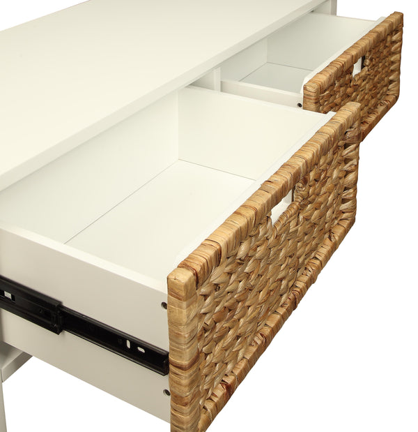 English Elm Flavius Rustic Console Table with 2 Basket-Front Drawers, Open Bottom Shelf & Solid Wood Legs White 48 L x 19 W x 9 H B2726P277147