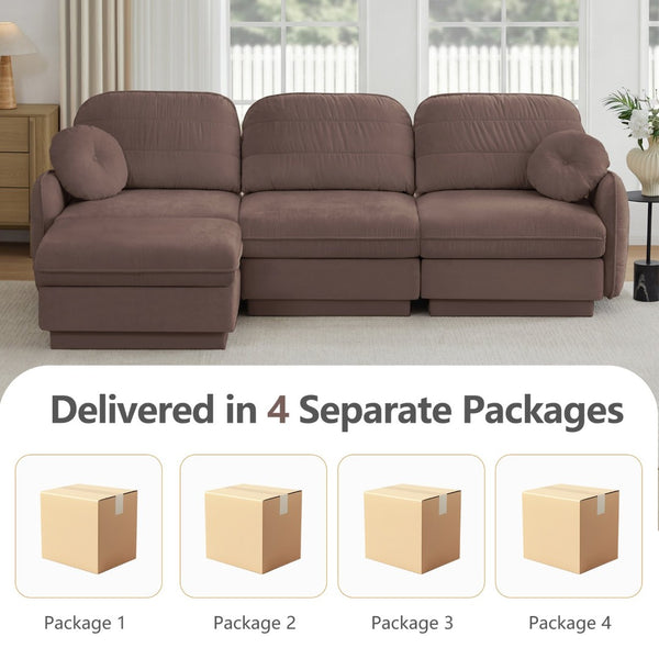 English Elm 105" Chenille Sectional Sofa with Movable Ottoman Deep Seat Quilted Cushions Living Room Rose Dust W714S01778