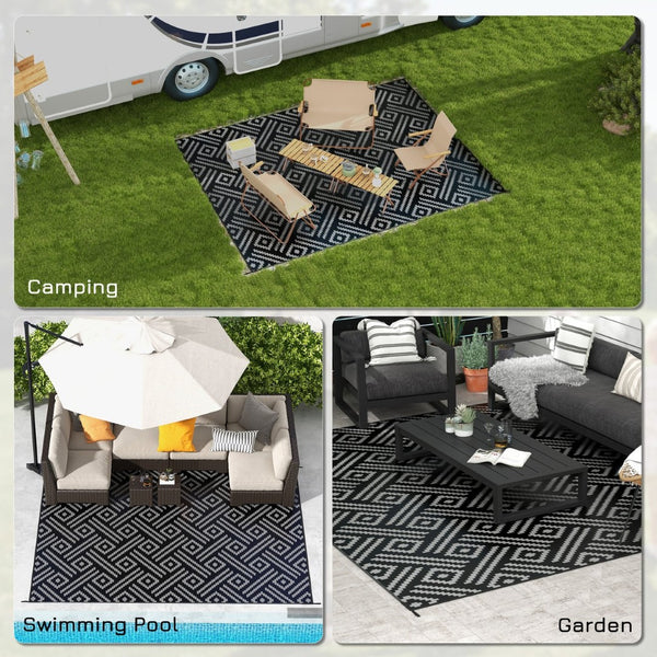 English Elm Outsunny Reversible Polypropylene Outdoor Rug Geometric Flatweave Mat with Carry Bag W2225P174550