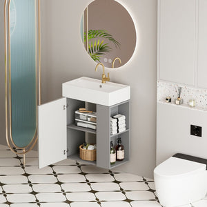 English Elm 21.6" Floating Vanity with Ceramic Sink Soft-close Cabinet and Open Shelves in Grey W1573S00093