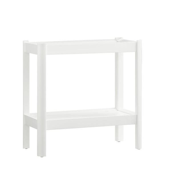 English Elm Yonda White Nightstand with Two Raised-Edge Shelves, Rounded Corners, Floor Glides — Solid Wood/MDF Elegance B050P376964