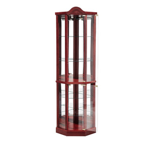 English Elm Lighted Glass Display Cabinet - Elegant Corner Curio With Adjustable Shelves & Integrated Lighting W1758P300136