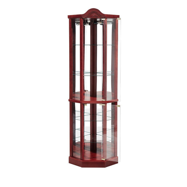 English Elm Lighted Glass Display Cabinet - Elegant Corner Curio With Adjustable Shelves & Integrated Lighting W1758P300136
