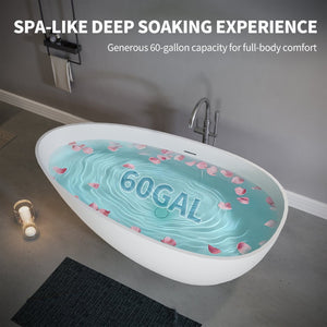 English Elm 59" Stone Resin Freestanding Soaking Tub Spa Grade Oval Design for Modern Baths Matte White W1920P410079