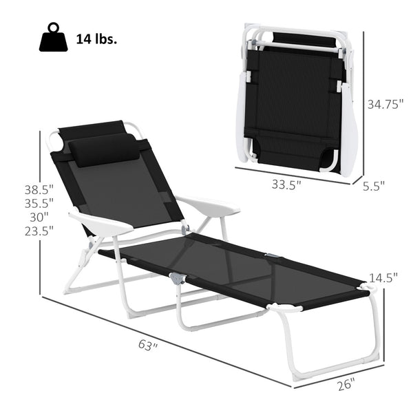 English Elm Outdoor Folding Chaise Lounge with Mesh Fabric Steel Frame and Adjustable Backrest T3971P445626