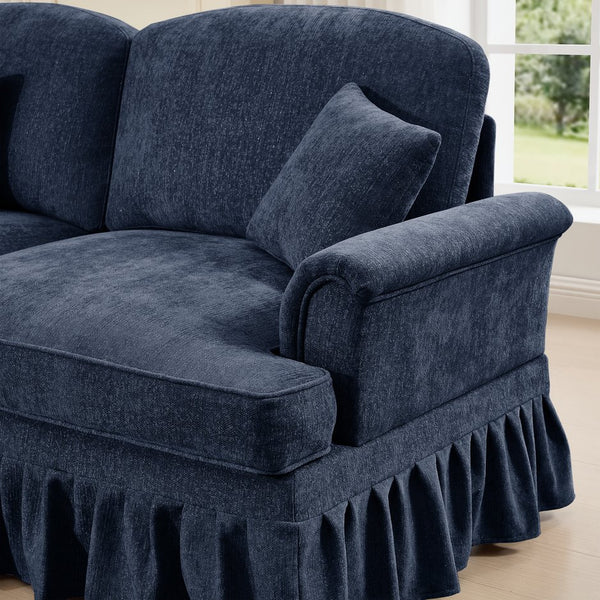 English Elm Classic 2-Piece Modular Sofa Set - Elegant Chenille Couch With Ruffled Skirts & Flared Arms, Blue W3041S00258