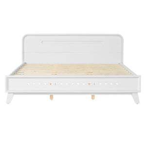 English Elm Pine Solid Wood Queen Platform Bed Matte Finish Tall Headboard No Box Spring White N770PQ291030K