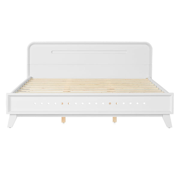 English Elm Pine Solid Wood Queen Platform Bed Matte Finish Tall Headboard No Box Spring White N770PQ291030K