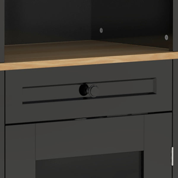 English Elm Bar Cabinet Farmhouse 69 Inch with Rgb Led Barn Door Wine Rack and Charging Station Black N728P438603B