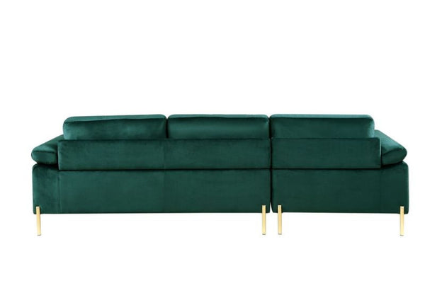 English Elm Coastal Tufted Velvet L-shaped Sectional Sofa with Brass Gold Legs Mid-century Glam Green B2730S00018