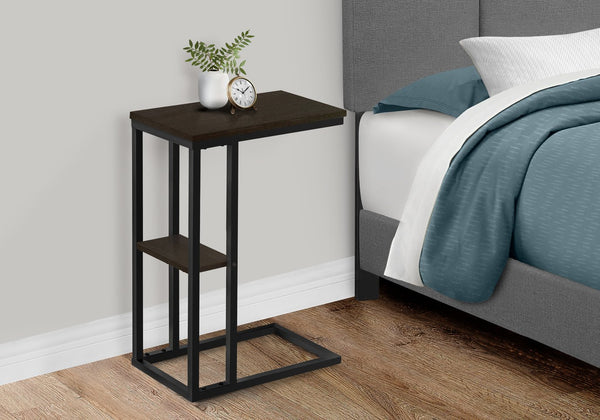 English Elm Accent C-Table for Sofa End Side Snack — Espresso Laminate Top, Black Metal Frame, Slide-Under Base, Compact Modern Design B2710P219396